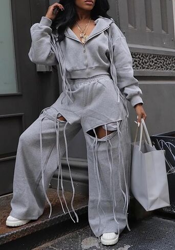 SHINFY ملابس النساء 2 قطعة الزي هامش زمم هوديي قطع Sweatpants Y2k الخريف موضة عداء ببطء رياضية مجموعات in Kuwait