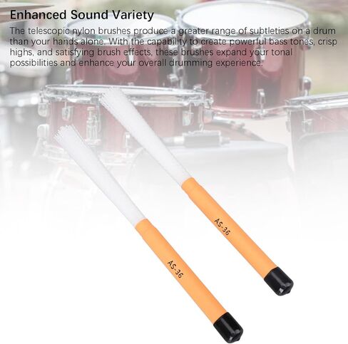 1 Pair Drum Brushes, Nylon Drum Slap Tones Maple Drumsticks with Handles Percussion Instruments for Cajon, Drums Kit (White and Orange) in Saudi Arabia