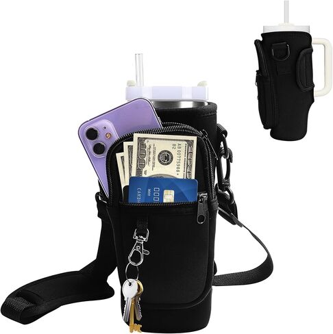 Water Bottle Carrier Bag with Strap for Stanley Cup 40oz/30oz with Phone Pocket, Neoprene Cross-Body Insulated Water Bottle Holder for Tumbler with Handle, Stanley Cup Accessories in Saudi Arabia