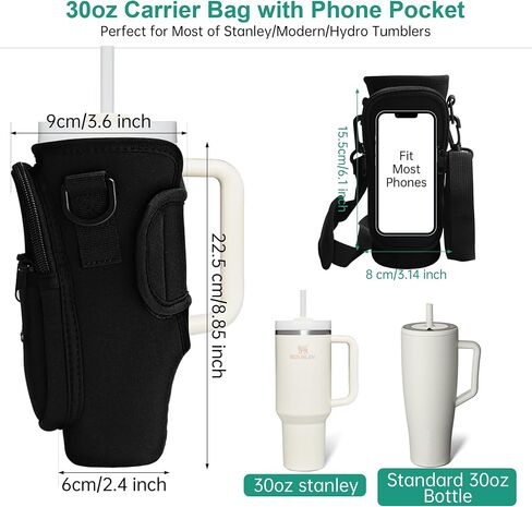 Water Bottle Carrier Bag with Strap for Stanley Cup 40oz/30oz with Phone Pocket, Neoprene Cross-Body Insulated Water Bottle Holder for Tumbler with Handle, Stanley Cup Accessories in Saudi Arabia