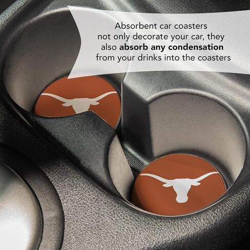 مجموعة منتجات مرخصة من ديزرت كاكتوس لجامعة تكساس لإكسسوارات السيارات UT Longhorns ماصة من الحجر الرملي، مكونة من قطعتين (التصميم أ) in Saudi Arabia