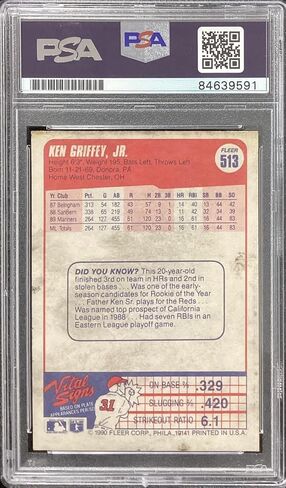 Ken Griffey Jr Signed 1990 Fleer #513 Baseball Card Mariners HOF Auto PSA/DNA - Baseball Slabbed Autographed Cards in Saudi Arabia