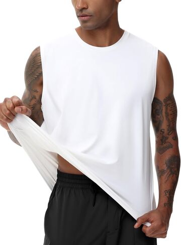 Men's Workout Tank Top UPF 50+ Sleeveless Quick Dry Athletic Shirts Casual Running Muscle Shirts in Saudi Arabia