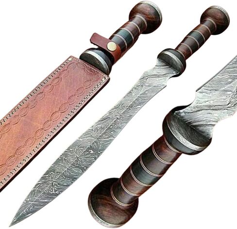 Handmade Roman Gladius Historical Sword 24" Damascus Steel Blade Warior Sword with Leather Sheath in Saudi Arabia
