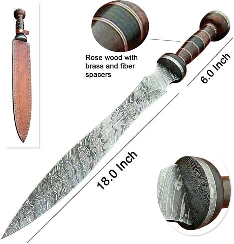 Handmade Roman Gladius Historical Sword 24" Damascus Steel Blade Warior Sword with Leather Sheath in Saudi Arabia