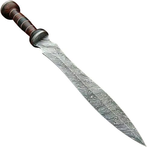 Handmade Roman Gladius Historical Sword 24" Damascus Steel Blade Warior Sword with Leather Sheath in Saudi Arabia