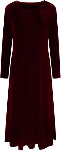 Women's Elegant Vintage Velvet Midi Dress Casual Crewneck Long Sleeve Pleated Flowy Wedding Guest Evening Party Dresses in Saudi Arabia