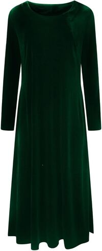 Women's Elegant Vintage Velvet Midi Dress Casual Crewneck Long Sleeve Pleated Flowy Wedding Guest Evening Party Dresses in Saudi Arabia