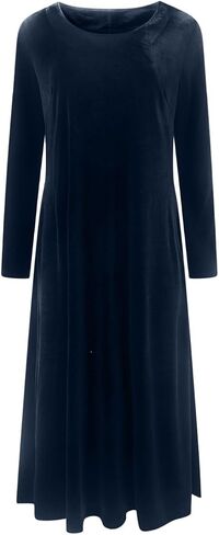 Women's Elegant Vintage Velvet Midi Dress Casual Crewneck Long Sleeve Pleated Flowy Wedding Guest Evening Party Dresses in Saudi Arabia