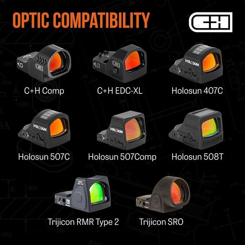 لوحة محول MOS للبصريات C+H لـ G17 G19 MOS | متوافق مع Trijicon RMR/SRO، Holosun 407C/507C/508C/508T | صنع في الولايات المتحدة الأمريكية in Kuwait