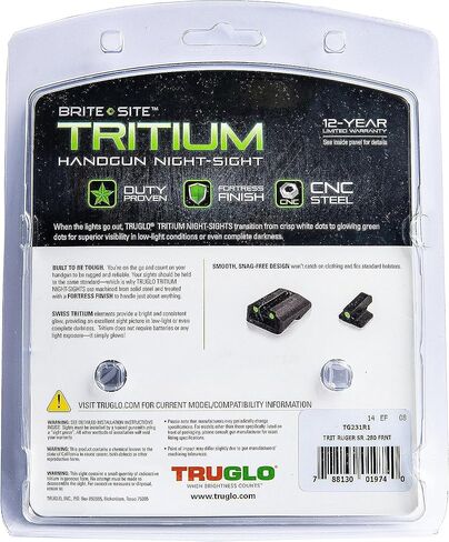 TRUGLO Tritium Handgun Sight High-Visible Night Sight with Daylight White Dot & Low-Light Tritium Glowing Green Dot, Compatible with Ruger Handguns in Saudi Arabia
