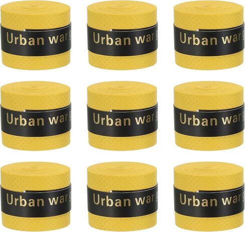 43.3" Tennis Racket Grip Tape, 9 Pack PU Overgrip Round Groove Non-Slip Absorb Sweat for Badminton Fishing Rod, Yellow in Saudi Arabia