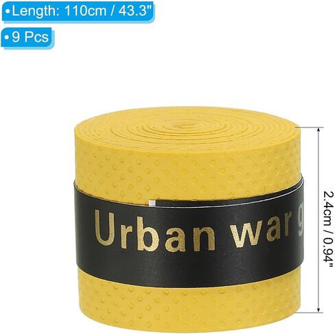 43.3" Tennis Racket Grip Tape, 9 Pack PU Overgrip Round Groove Non-Slip Absorb Sweat for Badminton Fishing Rod, Yellow in Saudi Arabia