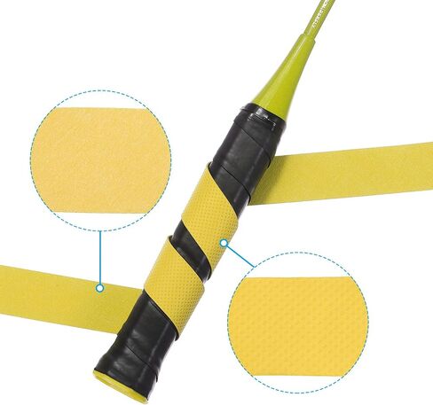 43.3" Tennis Racket Grip Tape, 9 Pack PU Overgrip Round Groove Non-Slip Absorb Sweat for Badminton Fishing Rod, Yellow in Saudi Arabia