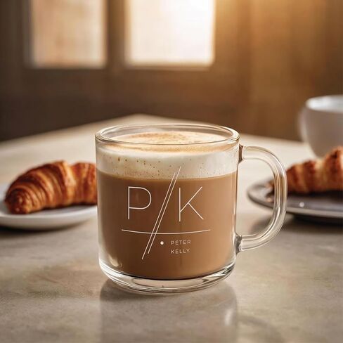 Custom Etched Engraved 12oz Glass Coffee Mug with Handle, Personalized Glass Coffee Mug with Text or Message, Bridesmaid, Wedding or Engagement Gift, Monogram Coffee Cup, Laser Engraved in Saudi Arabia