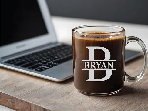 Custom Etched Engraved 12oz Glass Coffee Mug with Handle, Personalized Glass Coffee Mug with Text or Message, Bridesmaid, Wedding or Engagement Gift, Monogram Coffee Cup, Laser Engraved in Saudi Arabia