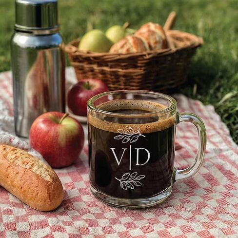 Custom Etched Engraved 12oz Glass Coffee Mug with Handle, Personalized Glass Coffee Mug with Text or Message, Bridesmaid, Wedding or Engagement Gift, Monogram Coffee Cup, Laser Engraved in Saudi Arabia