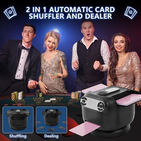 2025 New Smart 2-in-1 Automatic Card Shuffler and Dealer for 1-2 Decks, 180°/360° Rotating Dealing Machine for 1-8 Players, 4 Remotes, Ultra Quiet, Rechargeable, for Poker, UNO, Blackjack in Saudi Arabia
