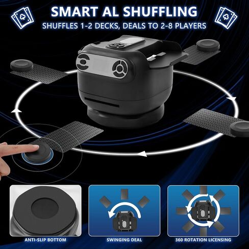 2025 New Smart 2-in-1 Automatic Card Shuffler and Dealer for 1-2 Decks, 180°/360° Rotating Dealing Machine for 1-8 Players, 4 Remotes, Ultra Quiet, Rechargeable, for Poker, UNO, Blackjack in Saudi Arabia