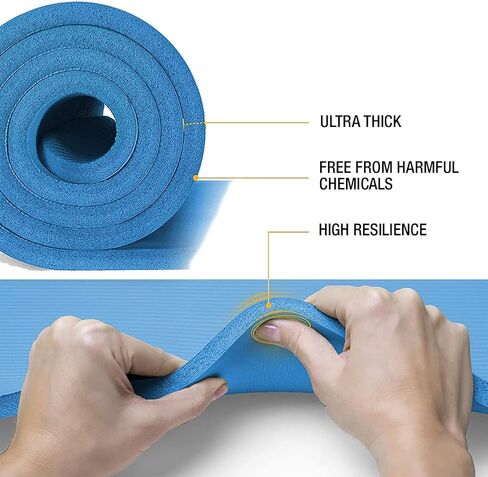 Vandue Extra Thick 0.4" Tech Foam Exercise Yoga Mat w/Carry Strap - Non-slip, Moisture-Resistant Cushion for Pilates - Support for Stretching & Physical Therapy in Saudi Arabia
