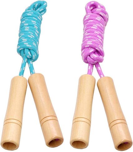 Cotton Jump Rope for Kids, Adjustable Toddler Skipping Rope with Wooden Handle, 2 Pack Student Jumping Rope for Outdoor Fun Activity, Exercise in Kuwait