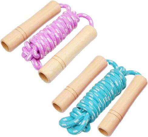 Cotton Jump Rope for Kids, Adjustable Toddler Skipping Rope with Wooden Handle, 2 Pack Student Jumping Rope for Outdoor Fun Activity, Exercise in Kuwait