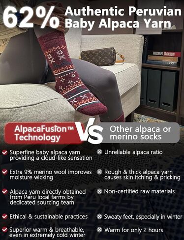 Alpaca Wool Socks for Women Winter Heavyweight Crew Hiking Boot Thermal Warm Thick Cold Weather Fleece Breathable in Kuwait