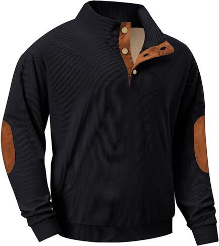 Askdeer Mens Sweatshirts Heavyweight Fleece Corduroy Casual Stand Collar Sweatshirt Mock Neck 1/4 Button Pullover Sweaters in Saudi Arabia