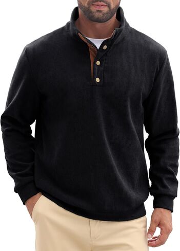 Askdeer Mens Sweatshirts Heavyweight Fleece Corduroy Casual Stand Collar Sweatshirt Mock Neck 1/4 Button Pullover Sweaters in Saudi Arabia