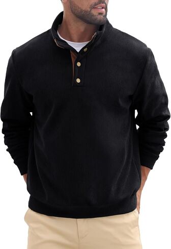 Askdeer Mens Sweatshirts Heavyweight Fleece Corduroy Casual Stand Collar Sweatshirt Mock Neck 1/4 Button Pullover Sweaters in Saudi Arabia