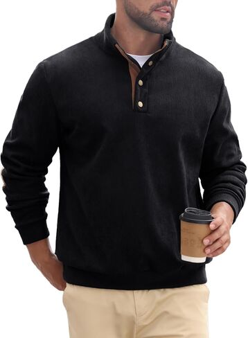 Askdeer Mens Sweatshirts Heavyweight Fleece Corduroy Casual Stand Collar Sweatshirt Mock Neck 1/4 Button Pullover Sweaters in Saudi Arabia