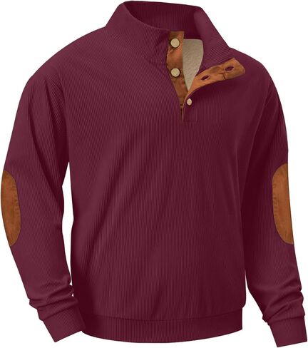 Askdeer Mens Sweatshirts Heavyweight Fleece Corduroy Casual Stand Collar Sweatshirt Mock Neck 1/4 Button Pullover Sweaters in Saudi Arabia