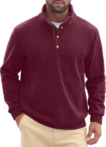 Askdeer Mens Sweatshirts Heavyweight Fleece Corduroy Casual Stand Collar Sweatshirt Mock Neck 1/4 Button Pullover Sweaters in Saudi Arabia
