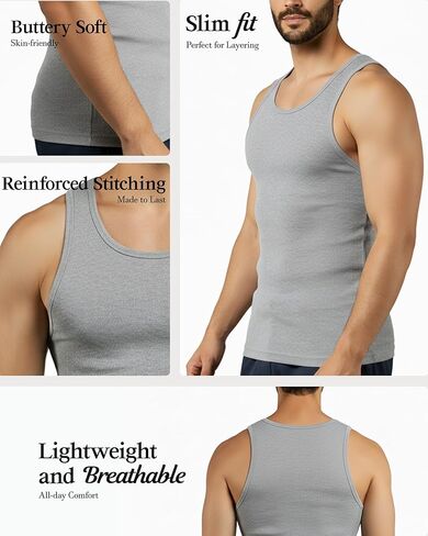 Men's Cotton Undershirts Sleeveless S-3XL Mens A-Shirts Classic Fit Layering Tops Tank Tops Regular Big & Tall in Kuwait