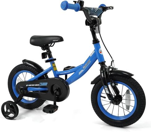 COSTWAY Kids Bike, 12 Inch Toddler Bicycle with Removable Training Wheels, Dual Brakes, Adjustable Seat & Handlebar Height, Girls & Boys Bikes for 3-8 Years Old (Black,12 Inch) in Saudi Arabia