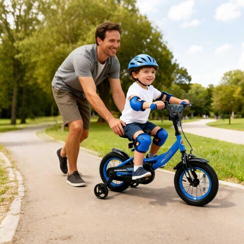 COSTWAY Kids Bike, 12 Inch Toddler Bicycle with Removable Training Wheels, Dual Brakes, Adjustable Seat & Handlebar Height, Girls & Boys Bikes for 3-8 Years Old (Black,12 Inch) in Saudi Arabia