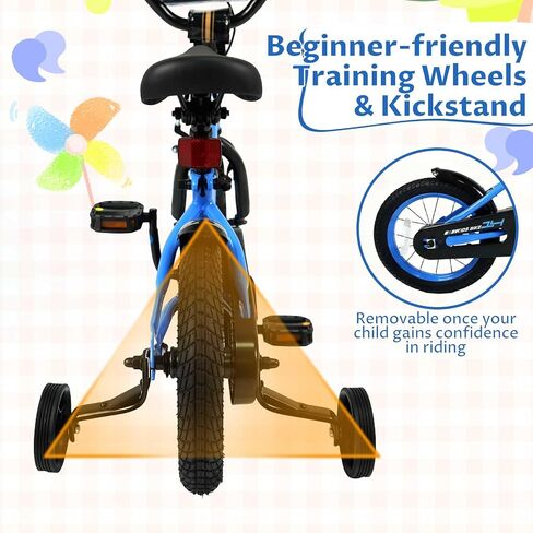 COSTWAY Kids Bike, 12 Inch Toddler Bicycle with Removable Training Wheels, Dual Brakes, Adjustable Seat & Handlebar Height, Girls & Boys Bikes for 3-8 Years Old (Black,12 Inch) in Saudi Arabia