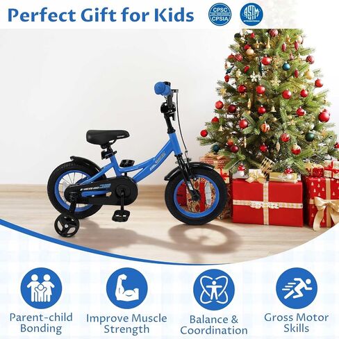 COSTWAY Kids Bike, 12 Inch Toddler Bicycle with Removable Training Wheels, Dual Brakes, Adjustable Seat & Handlebar Height, Girls & Boys Bikes for 3-8 Years Old (Black,12 Inch) in Saudi Arabia