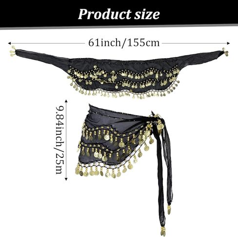 وشاح الورك للرقص الشرقي مع 128 عملة ذهبية، وشاح الورك للرقص الشرقي الجميل للسيدات، زي الرقص الشرقي، ملابس زومبا للنساء، تنورة ملفوفة مع عملات معدنية لامعة من الترتر in Kuwait