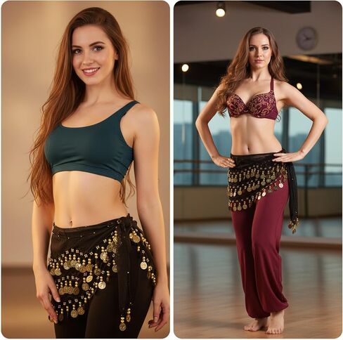 وشاح الورك للرقص الشرقي مع 128 عملة ذهبية، وشاح الورك للرقص الشرقي الجميل للسيدات، زي الرقص الشرقي، ملابس زومبا للنساء، تنورة ملفوفة مع عملات معدنية لامعة من الترتر in Kuwait