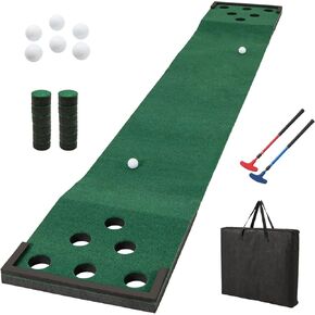 مجموعة ألعاب جولف تانجكولا بطول 11 قدم، حصيرة خضراء لوضع الجولف في الأماكن المغلقة والمفتوحة مع مضربين قابلين للتعديل، 6 كرات و12 فتحة للحفلات، الفناء الخلفي، المنزل والمكتب، بساط تدريب ممارسة الجولف in Kuwait