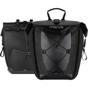 MOSISO 25L دراجة Panniers، 2 حزمة حقيبة دراجة مضادة للماء، حقيبة مقعد الدراجة الخلفية مع سلك مرن، دراجة الأمتعة صندوق تخزين الحقيبة للطرق الجبلية ركوب الدراجات السفر التنقل، أسود in Kuwait