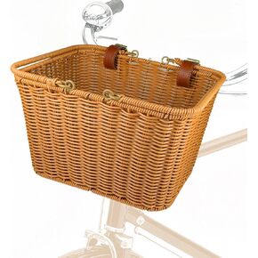 Bike Basket Front,Hand-Woven Bicycle Basket for Adult Bikes with Leather Straps, Easy Detachable,30 * 24 * 19cm in Kuwait