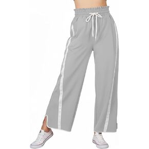 Women's High Waist Wide Leg Pants Striped Elastic Waist Track Pants Y2K Lightweight Baggy Streetwear with Pockets in Kuwait