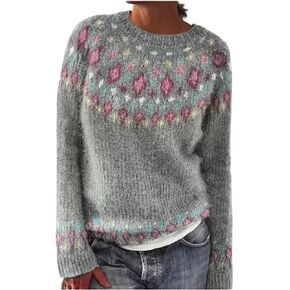 Cable Knit Sweaters for Women 2025 Color Block Fall Tops Trendy Vintage Warm Sweater Basic Round Neck Clothes in Saudi Arabia