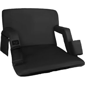 مقعد استاد ساخن مزدوج الجانب بعرض 25 بوصة مع دعم للظهر، وسادة مريحة، 3 مستويات للجلوس في الاستاد، كرسي محمول قابل للطي لألعاب التخييم في المدرجات الخارجية، عبوتان باللون الأسود (2، أسود) in Kuwait