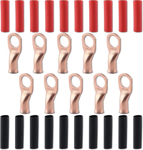10pcs 8 AWG-3/8" Battery Cable Ends, Copper Wire Lugs Battery Lugs Ring Terminals, Heavy Duty Closed End Crimp Connectors, Marine Terminal Connectors with 20pcs 3:1 Heat Shrink Tubing in Saudi Arabia