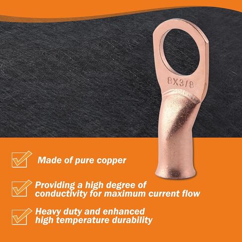 10pcs 8 AWG-3/8" Battery Cable Ends, Copper Wire Lugs Battery Lugs Ring Terminals, Heavy Duty Closed End Crimp Connectors, Marine Terminal Connectors with 20pcs 3:1 Heat Shrink Tubing in Saudi Arabia