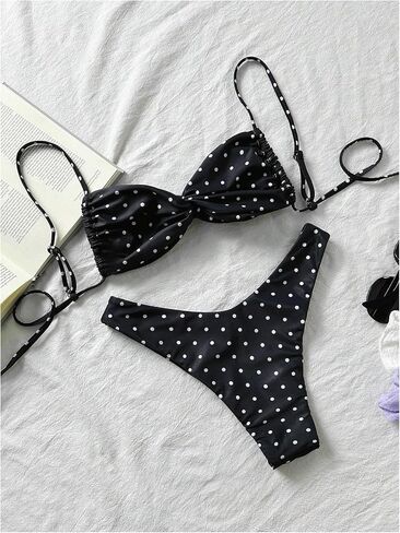 GORGLITTER Women's Polka Dots Bikini Set High Cut Thong Cheeky Swimsuit Bathing Suit in Kuwait