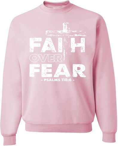Wild Bobby Faith Over Fear Psalm 118:6 White Inspirational Christian Unisex Crewneck Sweatshirt in Saudi Arabia